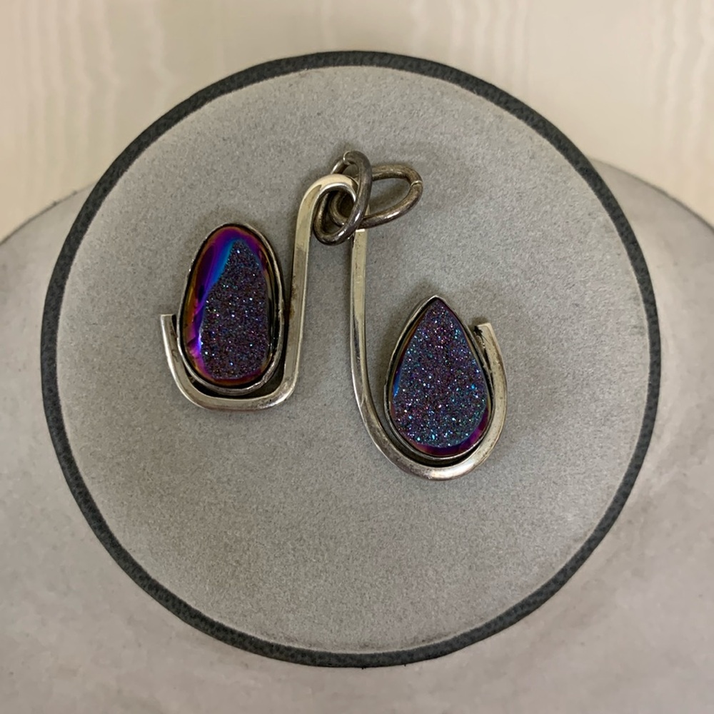 Humberto Hernandez Signed Double Titanium Druzy and Sterling Silver Pendant